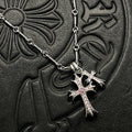 Punk hip-hop Thai silver plated 22K white gold double cross color diamond necklace sweater chain