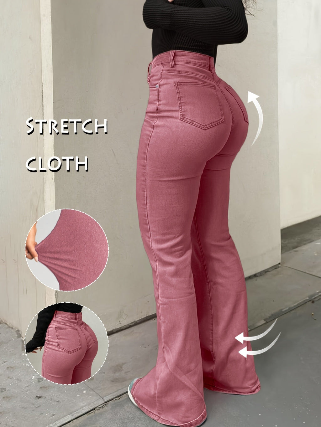 High Waisted Stretch Non See Through Straight Leg Jeans