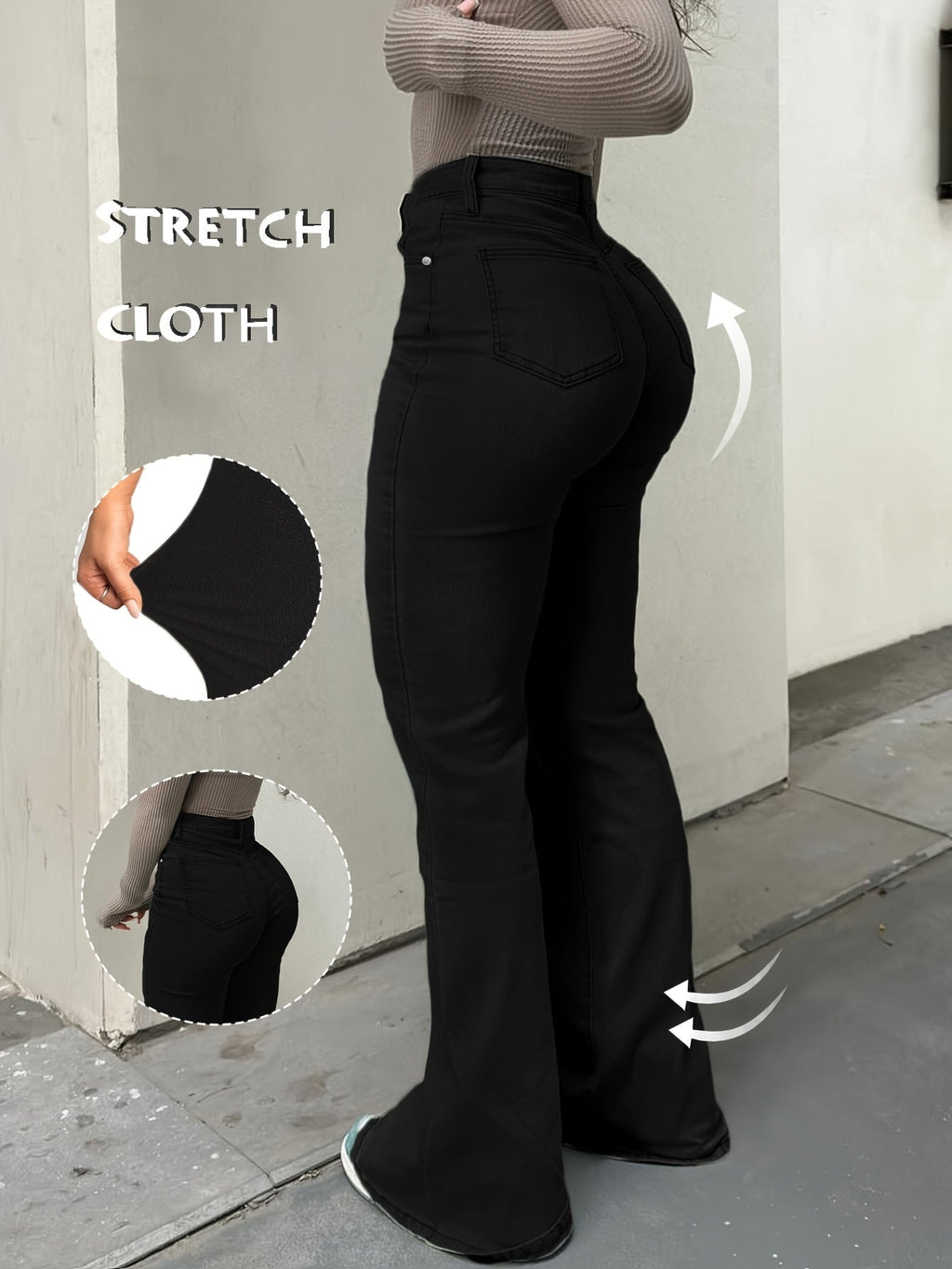 High Waisted Stretch Non See Through Straight Leg Jeans