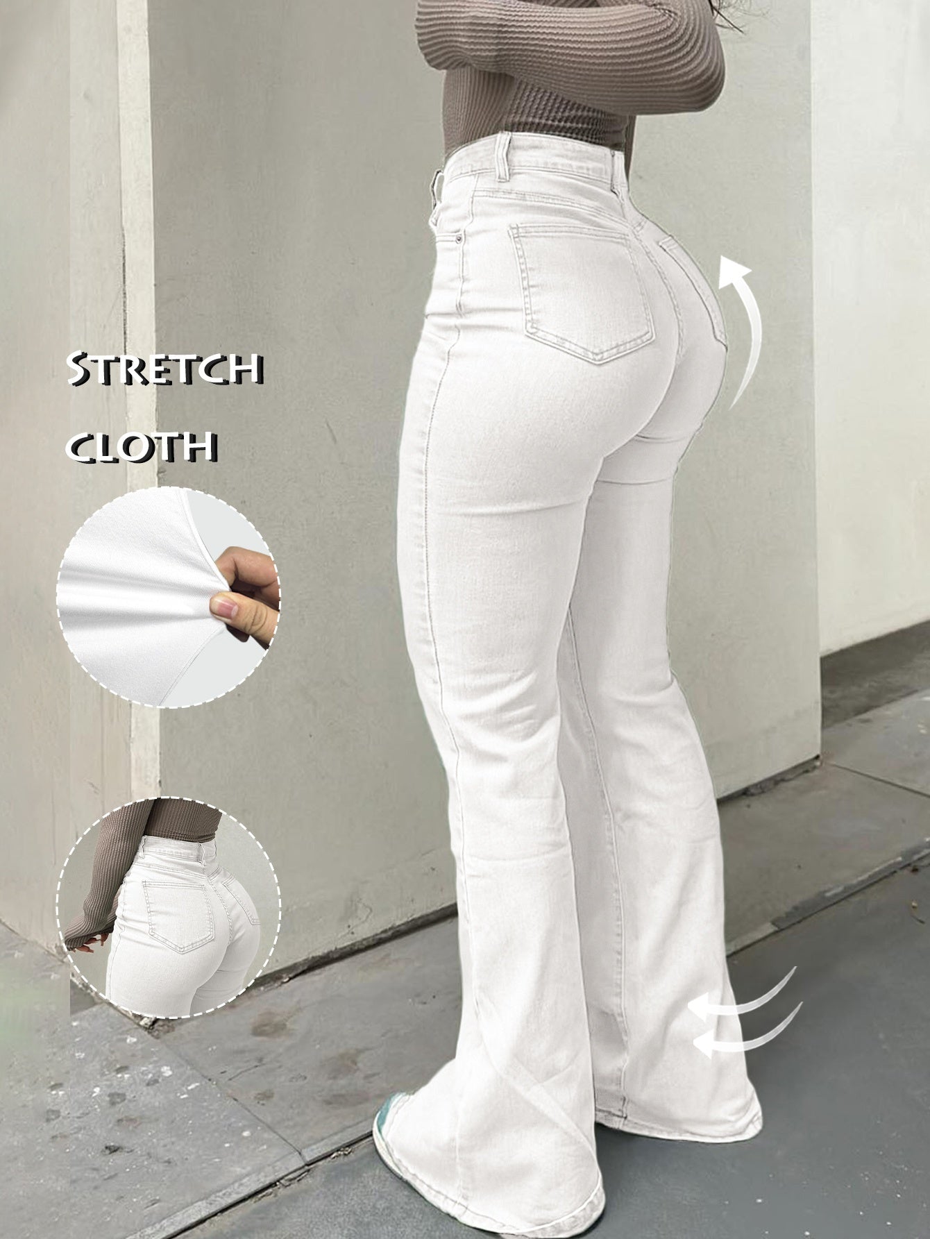 High Waisted Stretch Non See Through Straight Leg Jeans