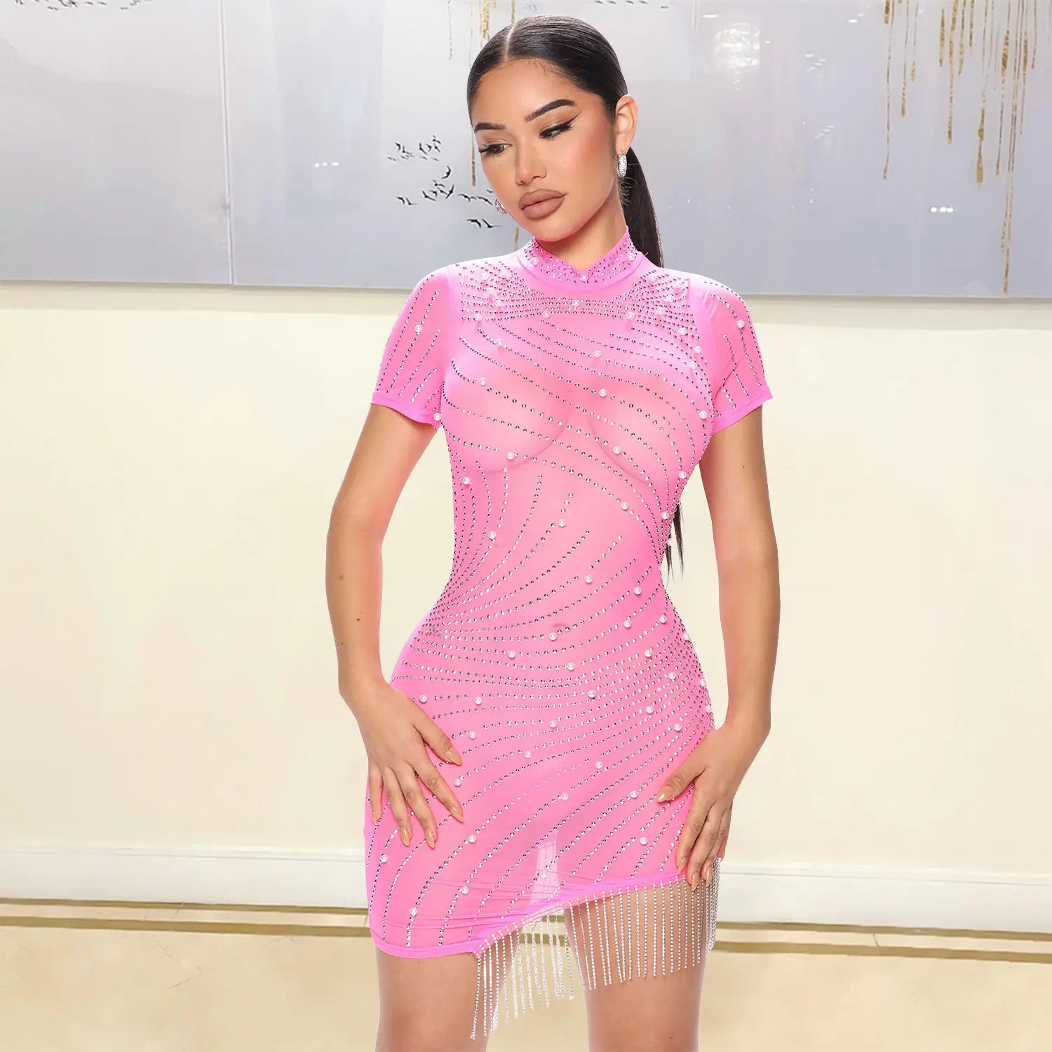 Style Loft Collection Hot Mesh Drilling See-Through Dress